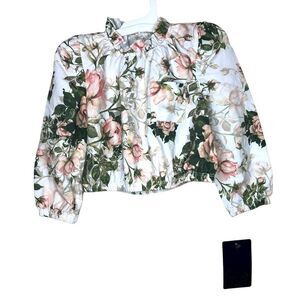 NEW Chaser Kids Floral Long Sleeve Top Size 3 Ruffle Collar Elastic Hem